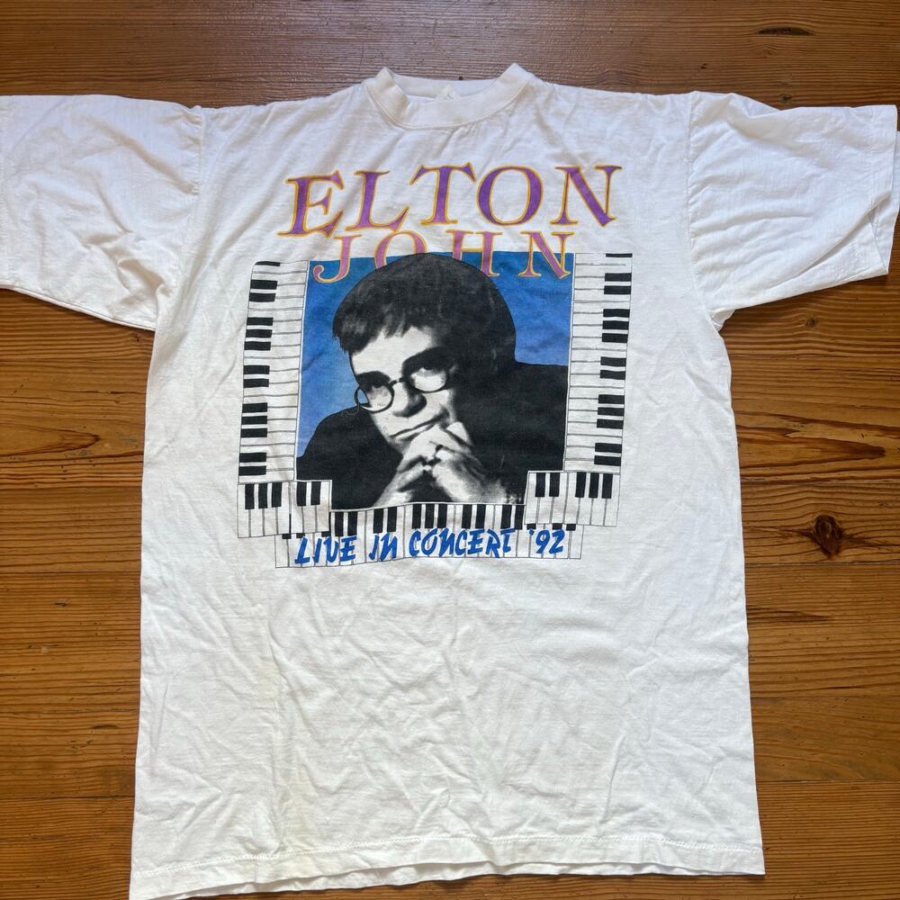 Vintage 1993 Elton John live in concert white short‎ sleeve shirt SIZE XXL